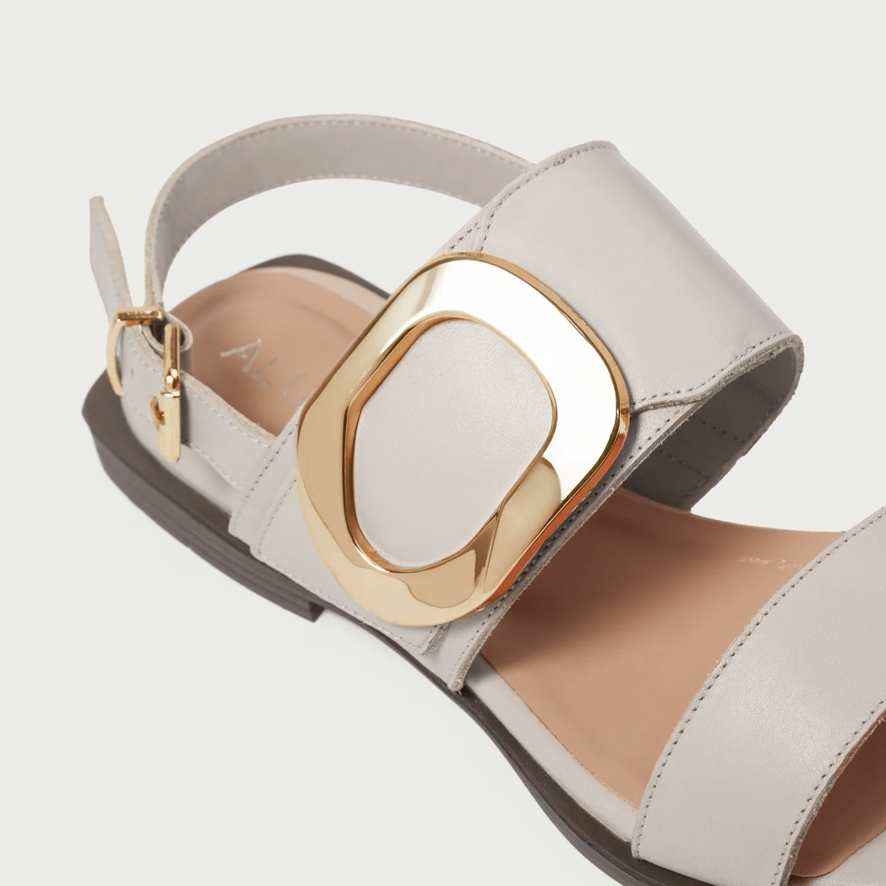 Sandale damă fără toc gri Caia din piele naturală cu accesoriu metalic - Img 6