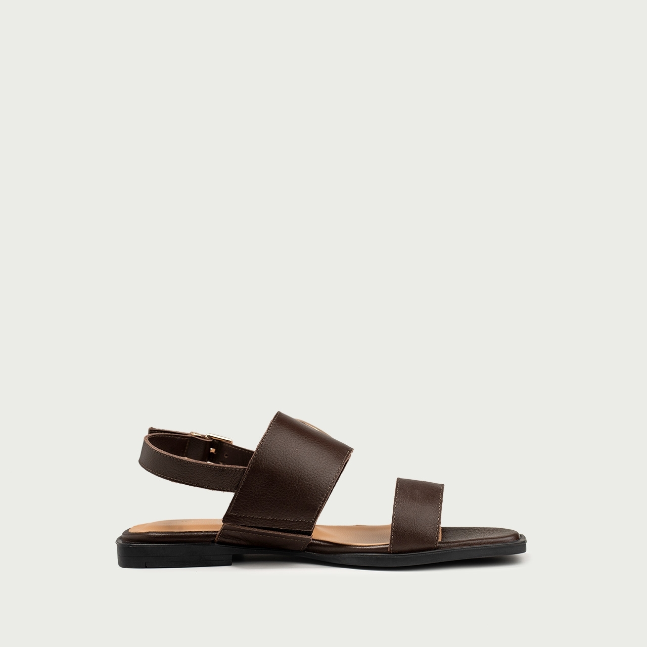 Sandale damă fără toc maro Caia din piele naturală cu accesoriu metalic - Img 7