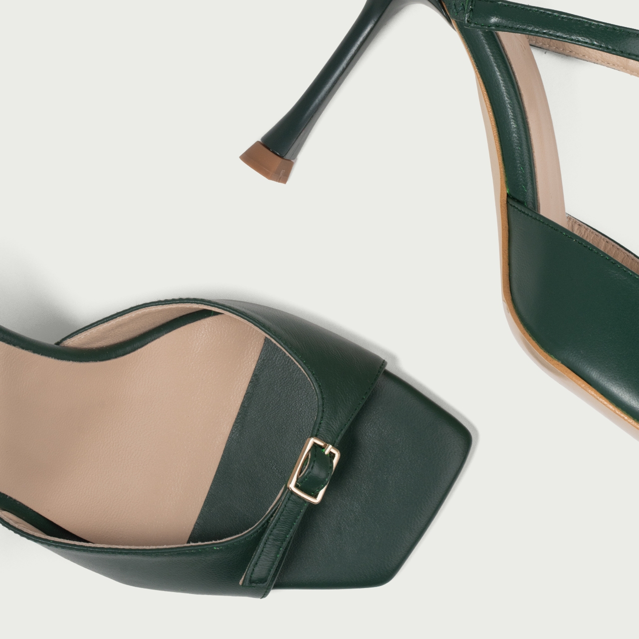 Sandale elegante cu toc subțire verde închis Valentina din piele naturalǎ - Img 7