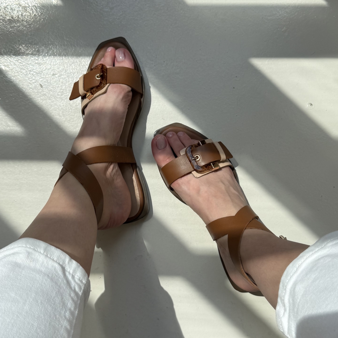 Sandale joase elegante Vivian din piele naturală camel - Img 2