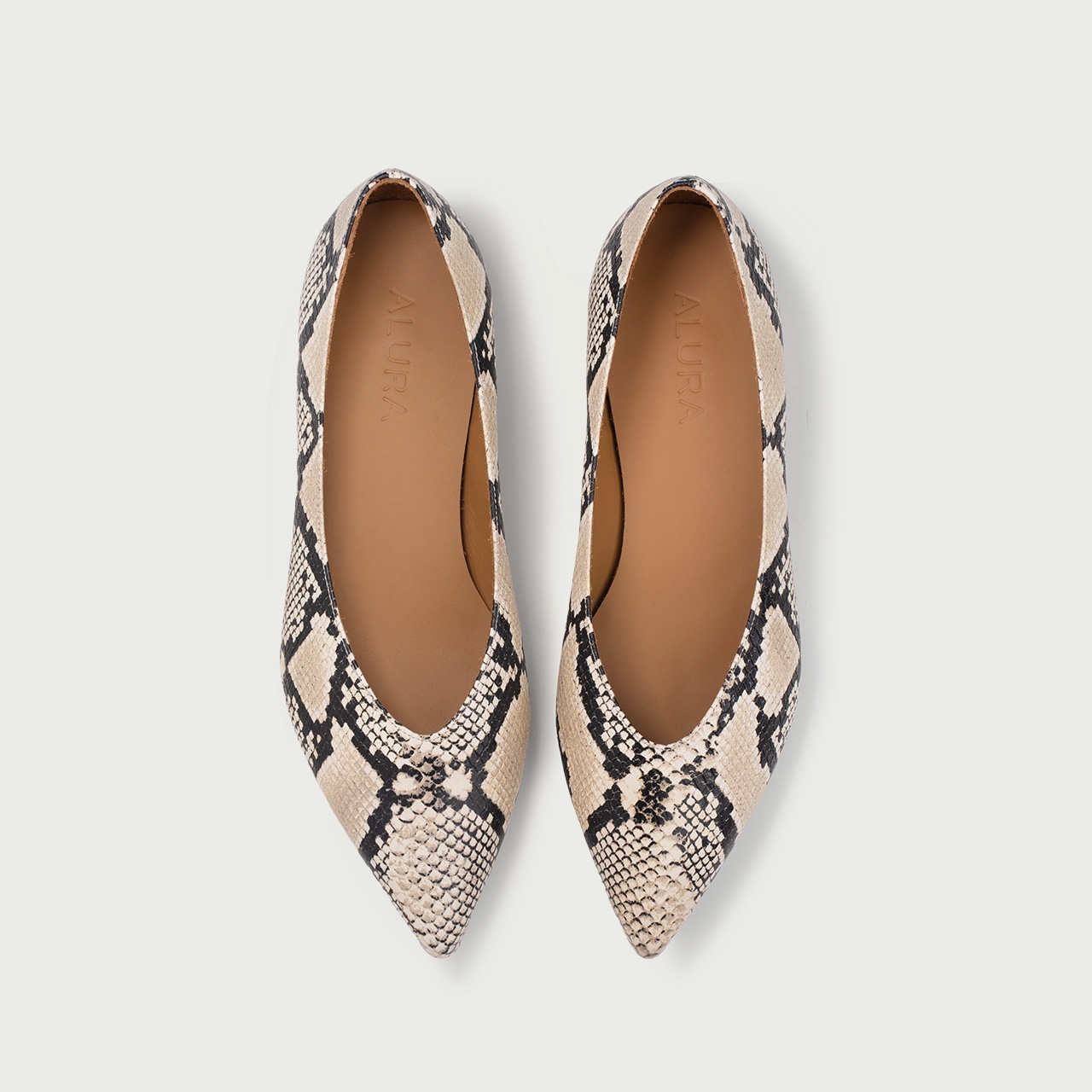 Balerini cu vârful ascuțit Lisa din piele naturală snake print - Img 5