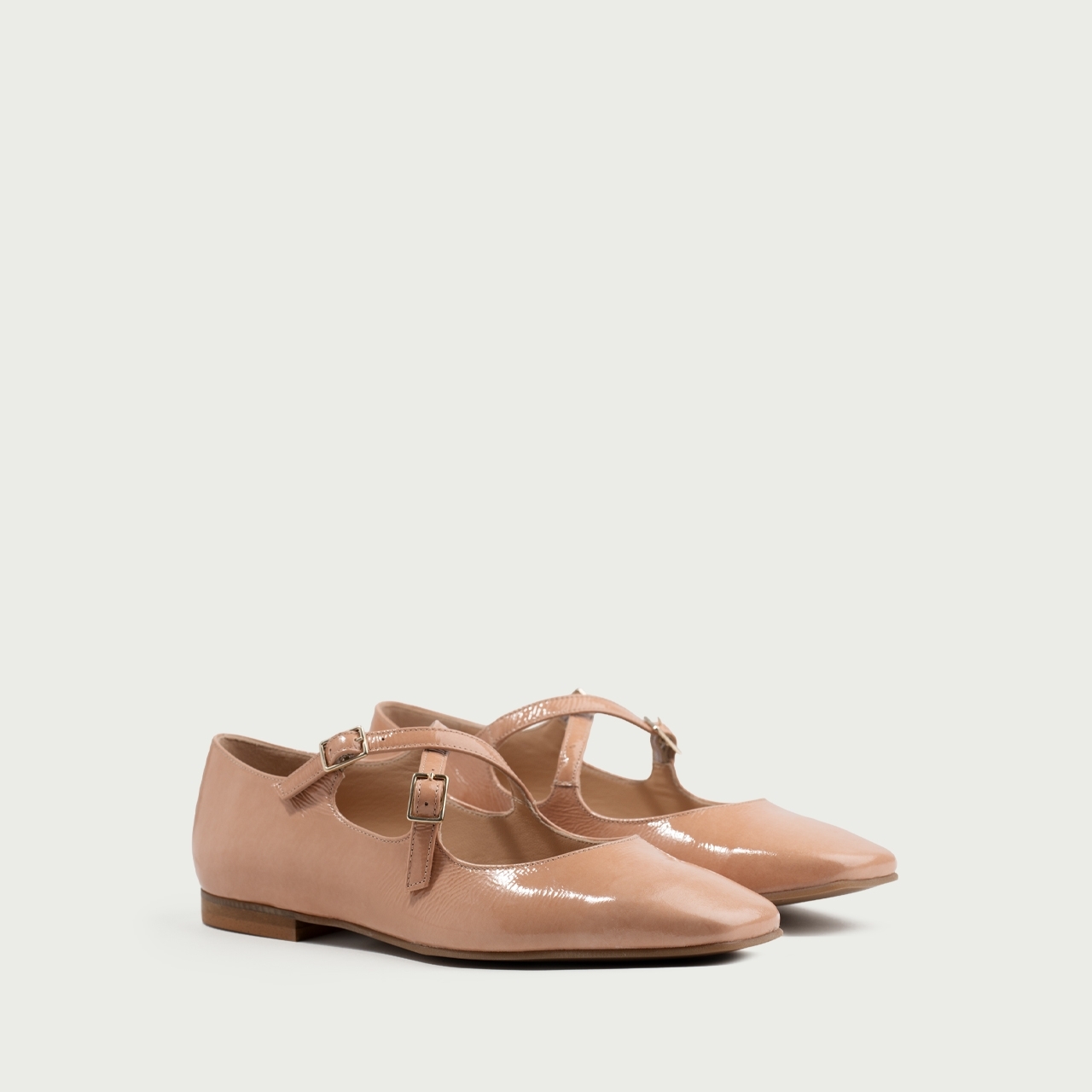 Balerini cu vârful pătrat rose Christinne din piele naturală lăcuită - Img 2