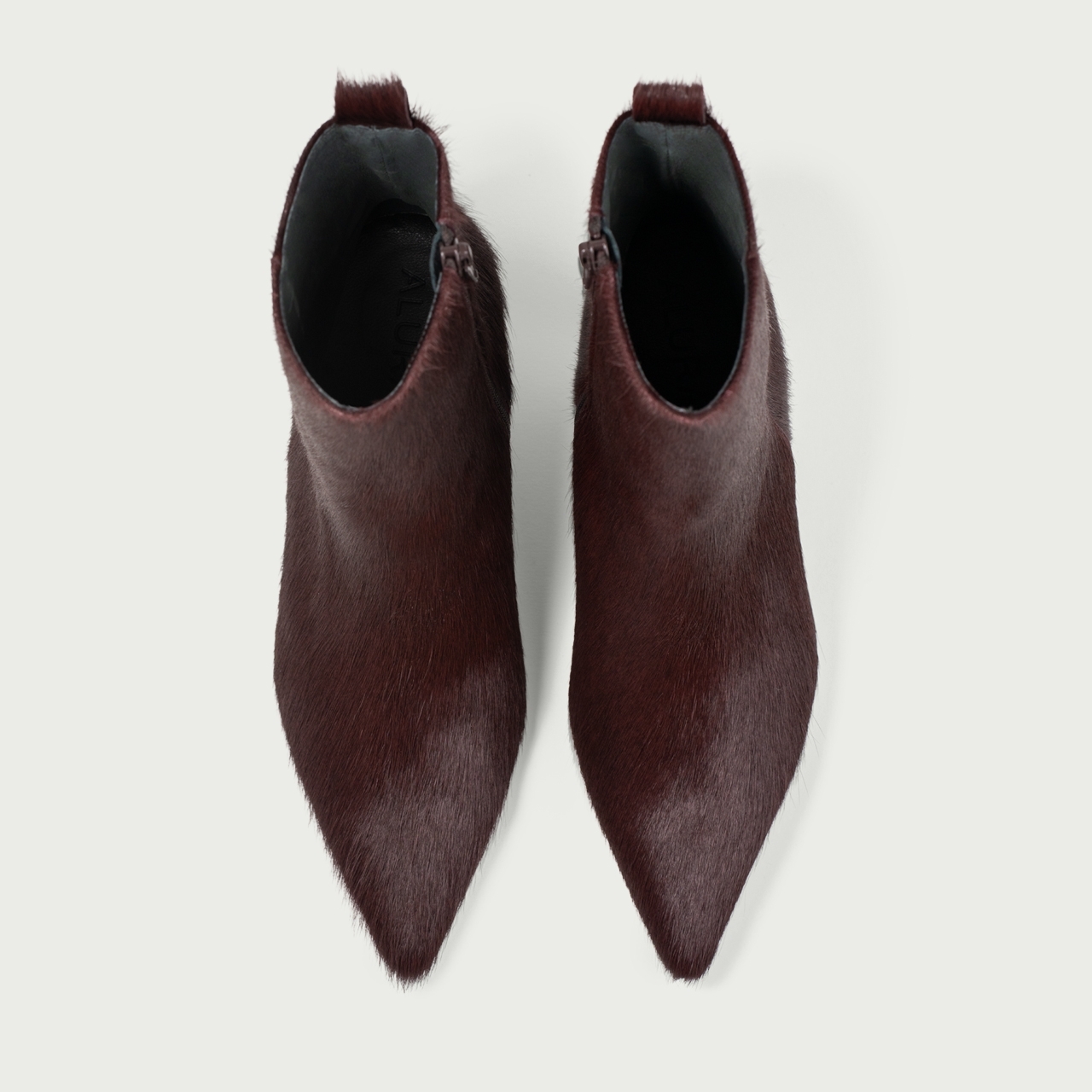 Botine burgundy cu toc subțire Alicia din piele naturală cu păr - Img 3