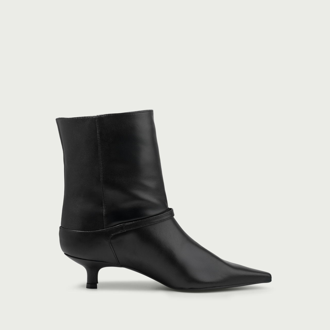 Botine cu toc mic negre Amal din piele naturală - Img 5