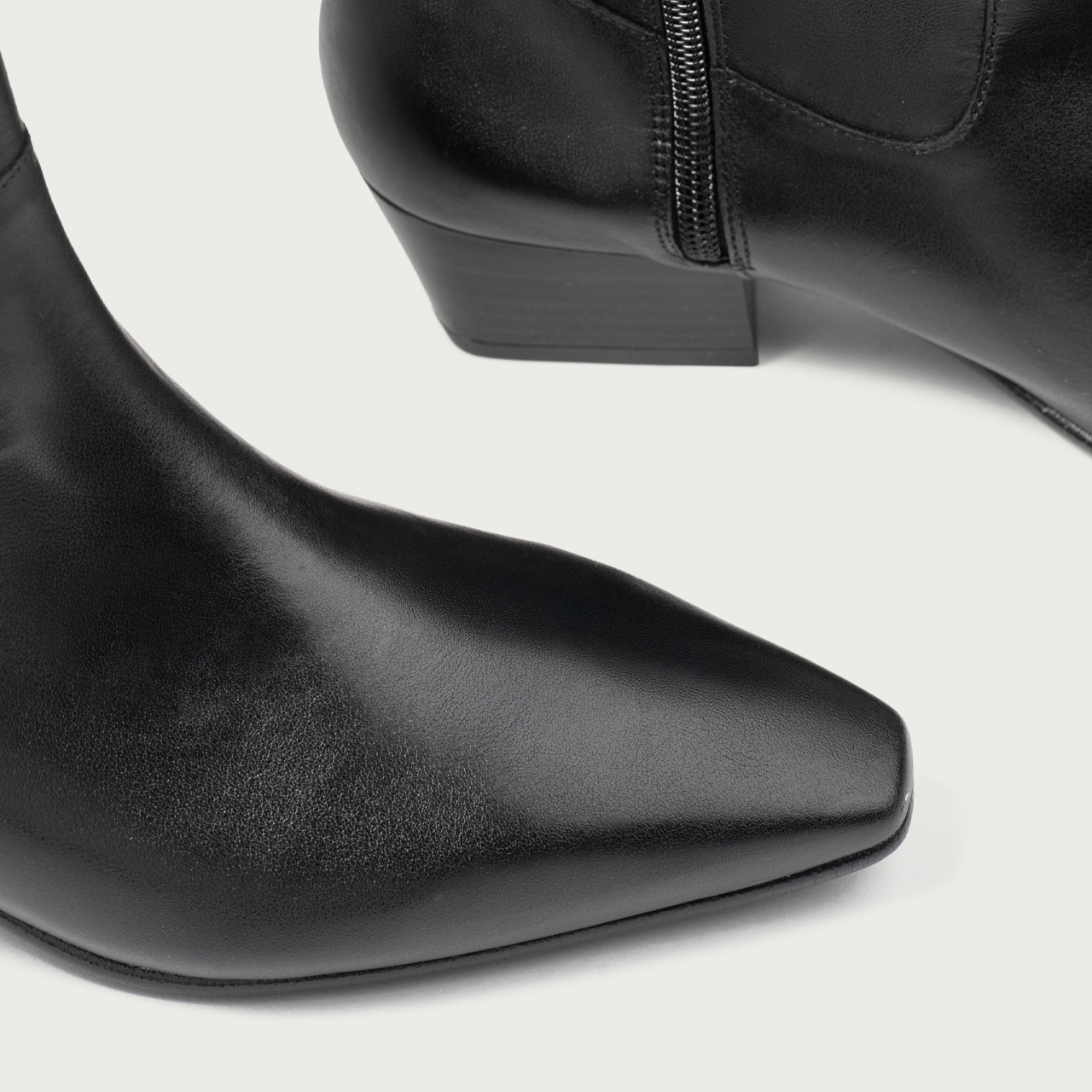 Botine negre cu toc gros Raquella din piele naturală - Img 4