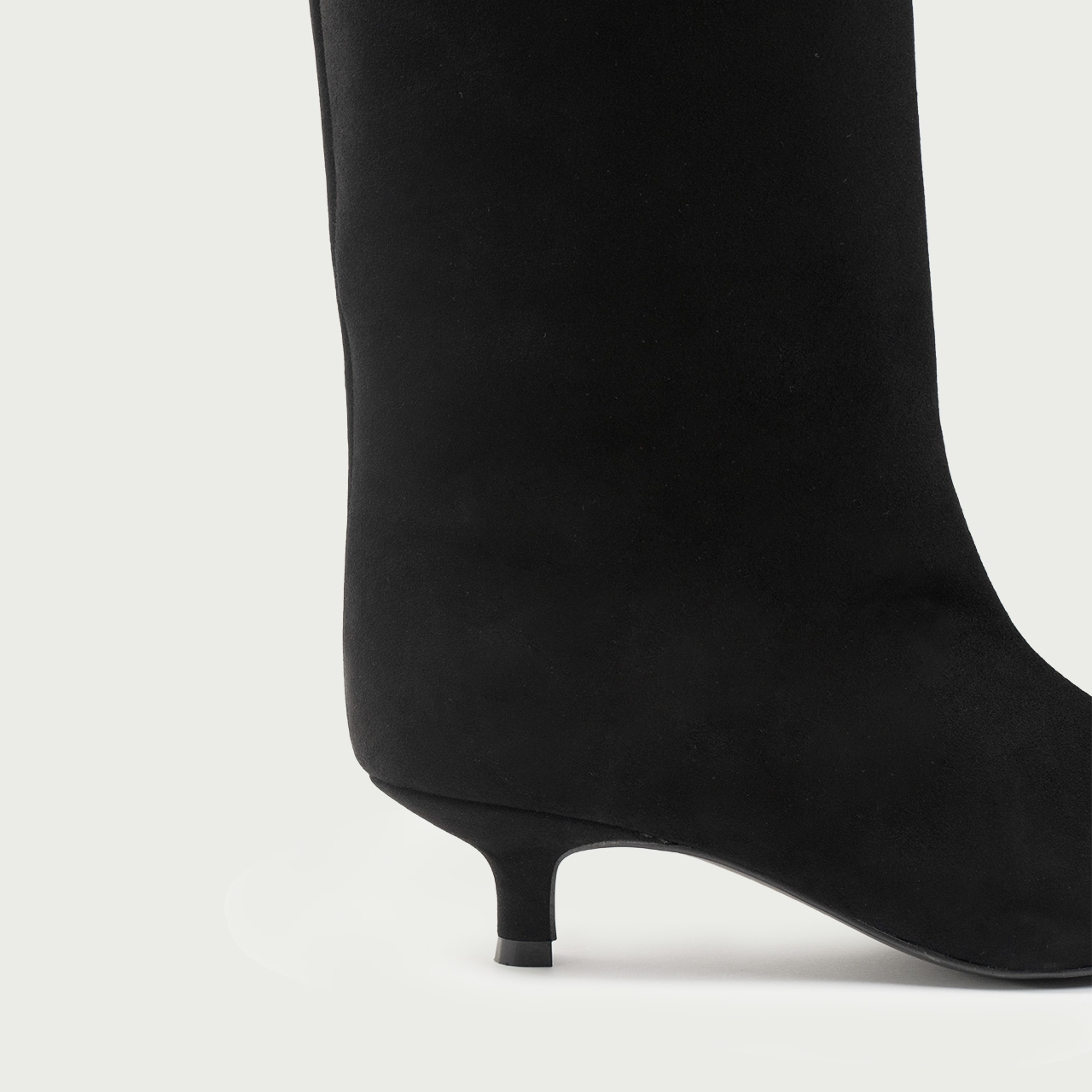 Cizme lungi negre cu toc mic Imani din piele întoarsă naturală - Img 7