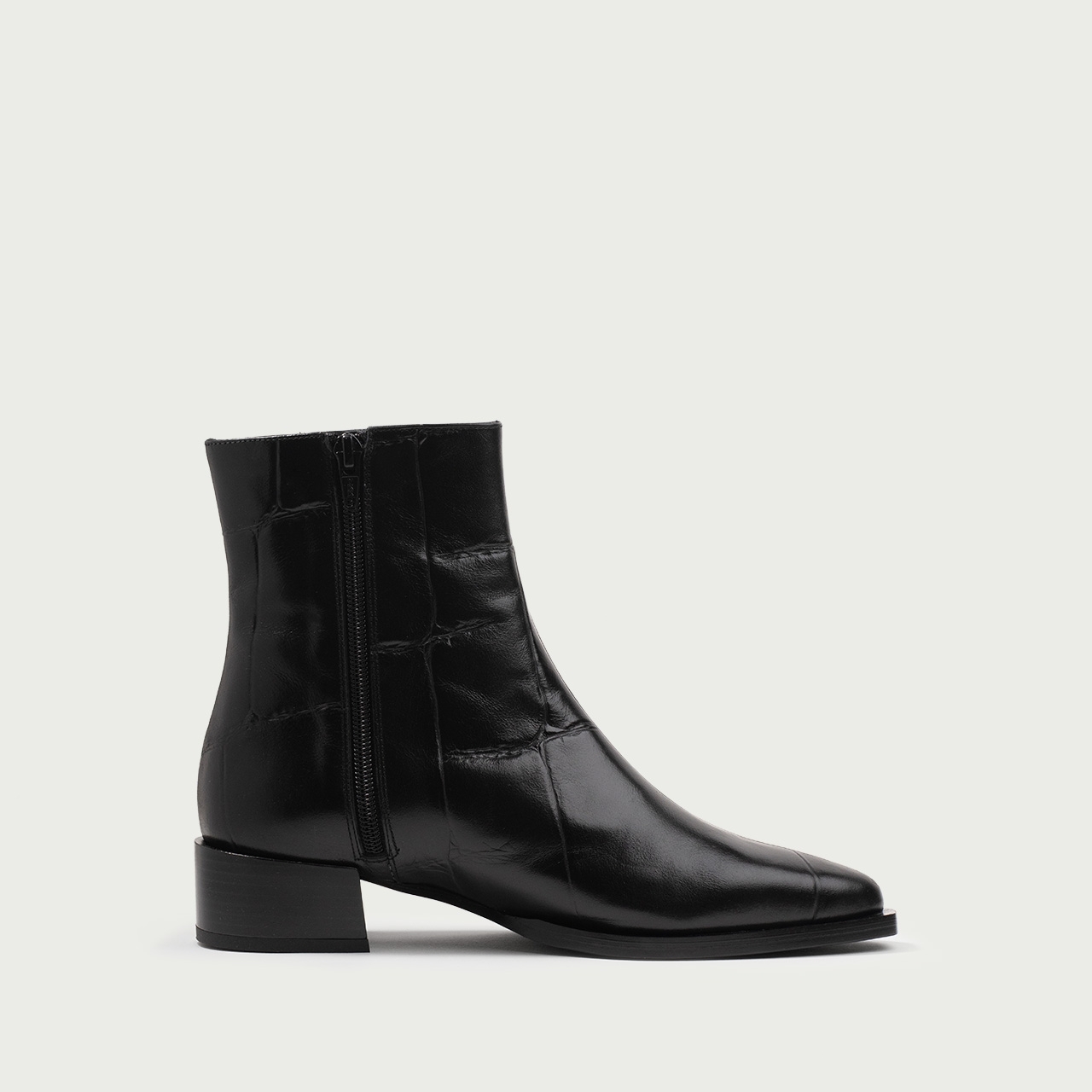 Cizme scurte negre Nerea din piele naturală croco - Img 5