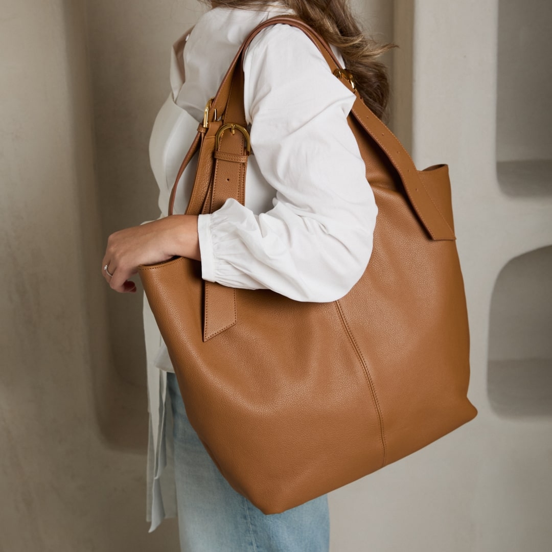 Geantă shopper camel deschis Terra din piele naturală - Img 3