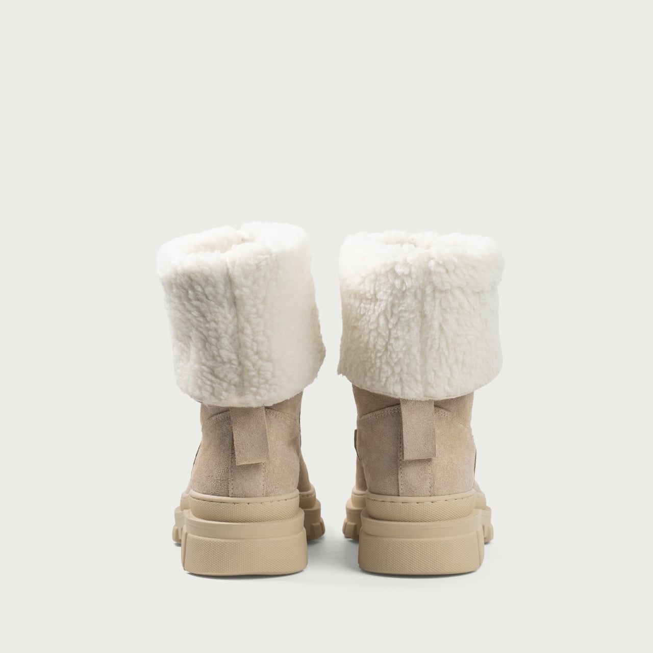 Ghete damă înalte bej Caro din piele întoarsă naturală - Img 4