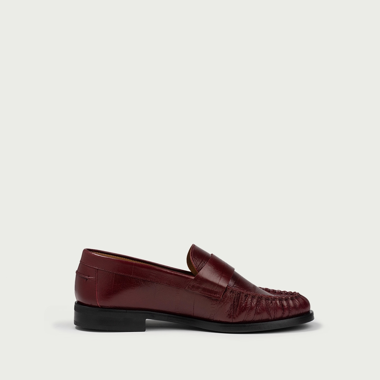 Mocasini burgundy Franca din piele naturală embosată - Img 5