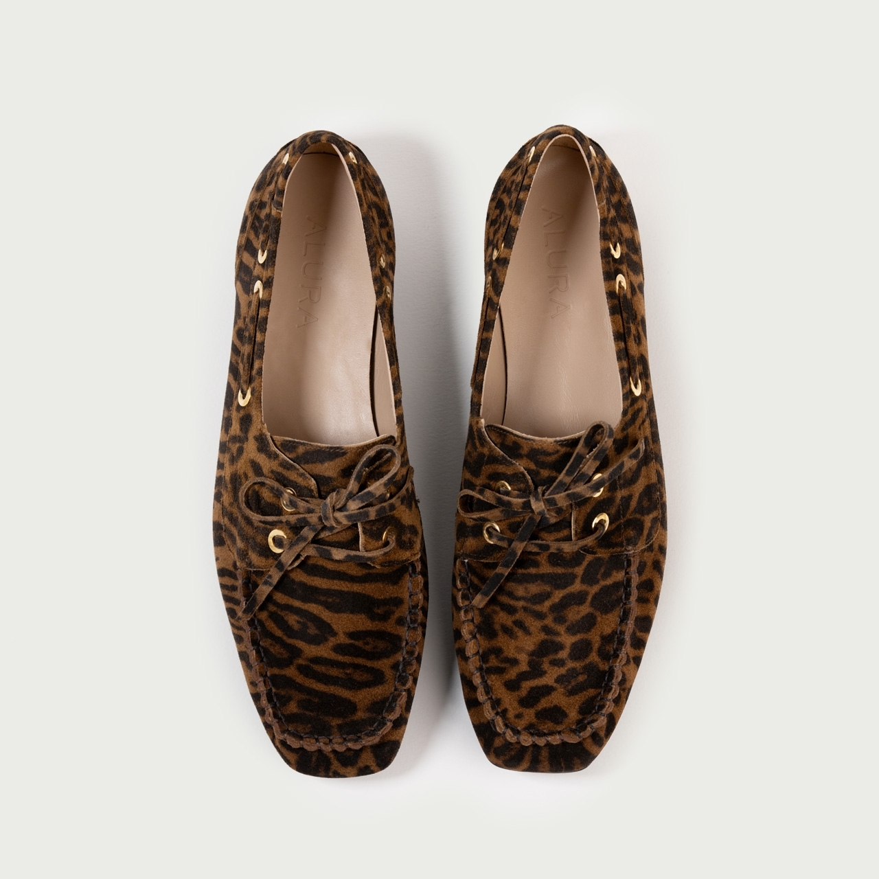 Mocasini maro cu imprimeu animal Margaux din piele întoarsă naturală - Img 6