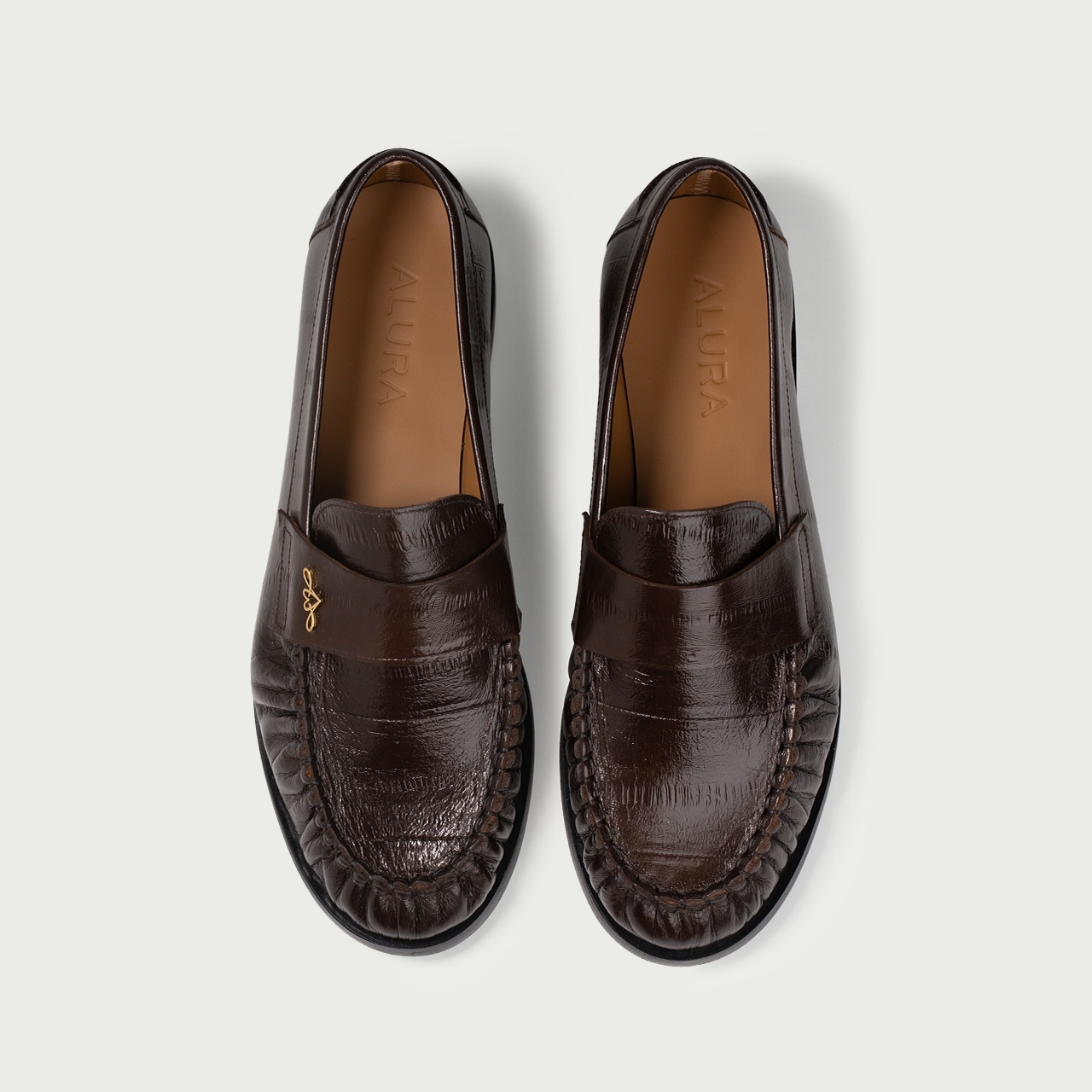Mocasini maro Franca din piele naturală embosată - Img 3