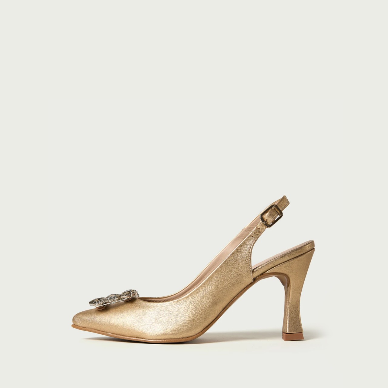 Pantofi cu toc decupați Selma din piele naturală gold cu accesoriu