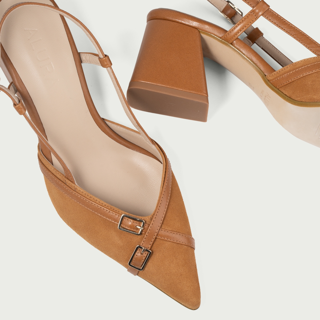 Pantofi cu toc gros decupați camel Isobel din piele naturală - Img 4