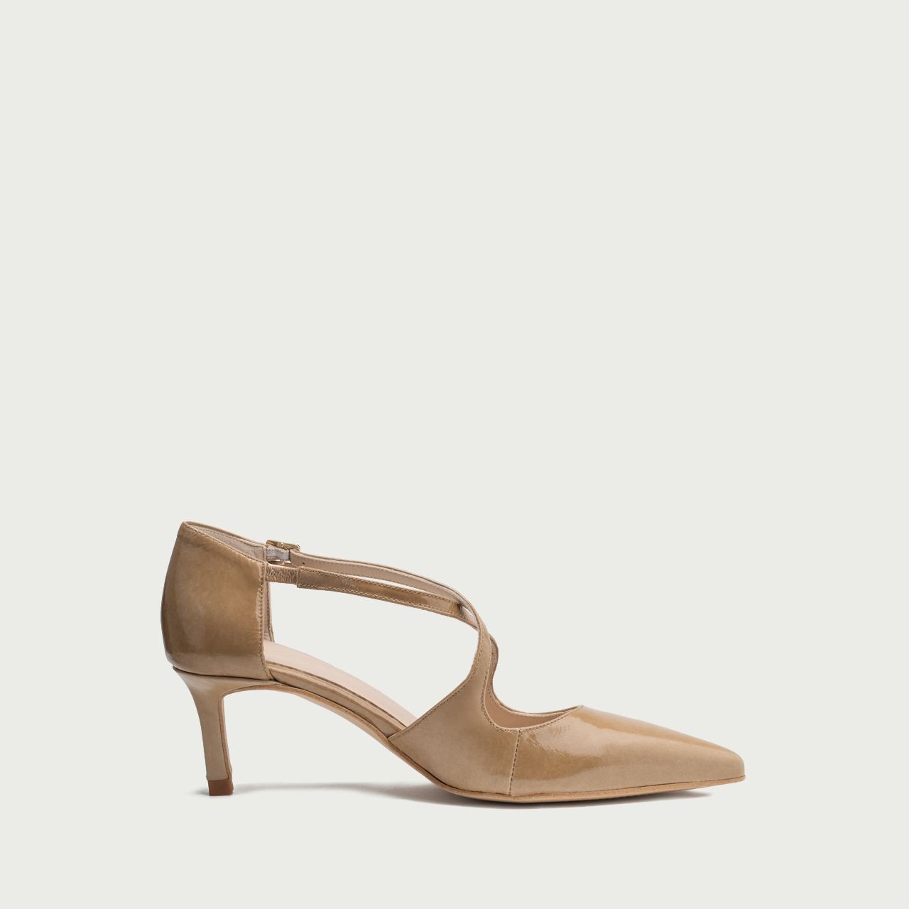 Pantofi cu toc subțire Lilia din piele naturală lac nude - Img 6