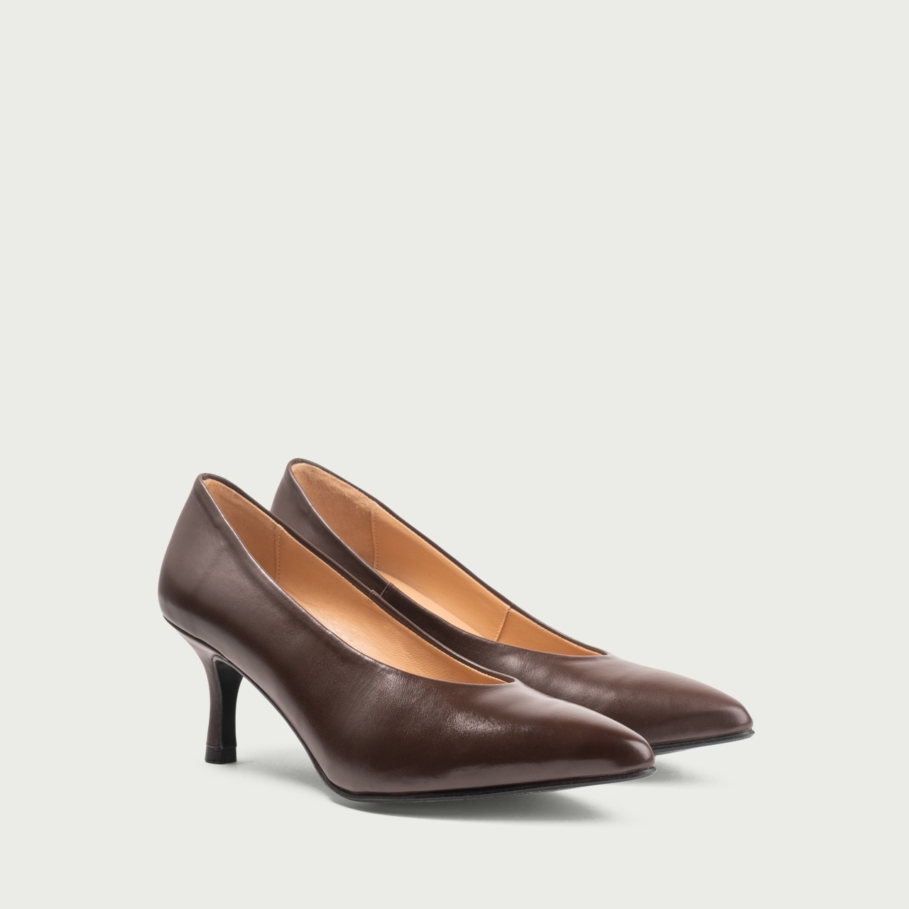 Pantofi cu toc subțire maro ciocolatiu Alecsandra din piele naturală - Img 2