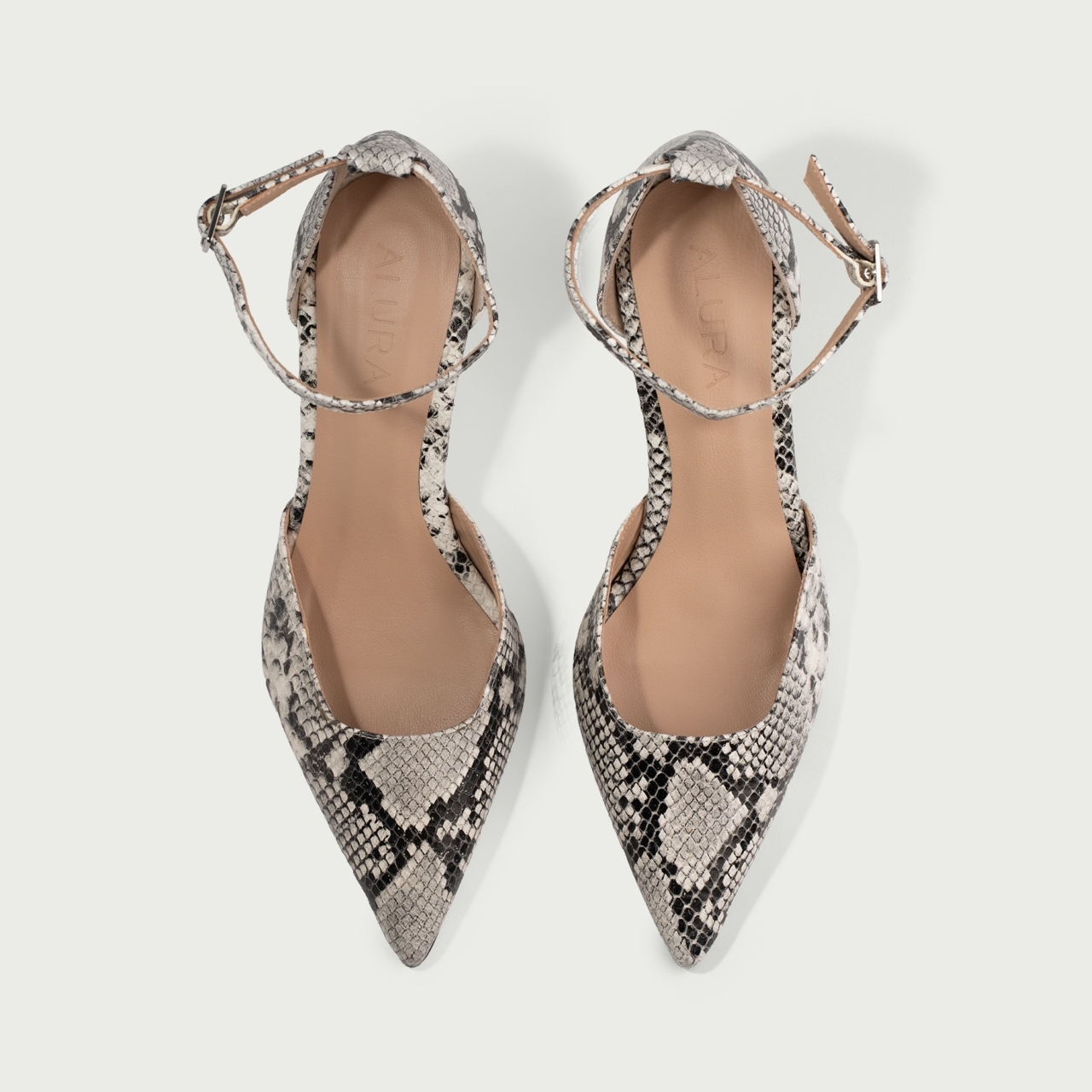 Pantofi cu toc subțire și baretǎ pe picior Ina din piele naturală snake print - Img 4
