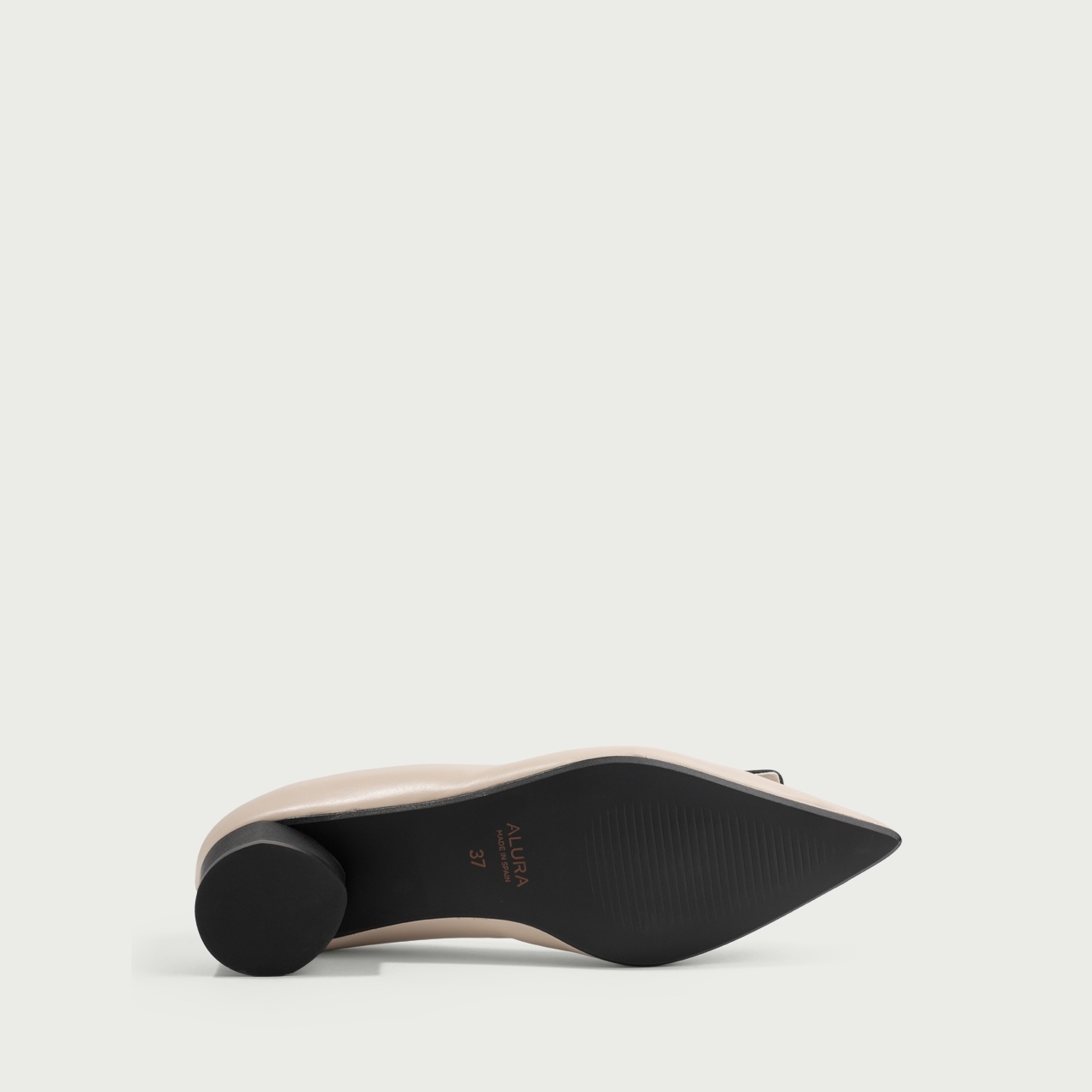 Pantofi ivoire cu toc mic și accesoriu geometric Erica din piele naturală - Img 7