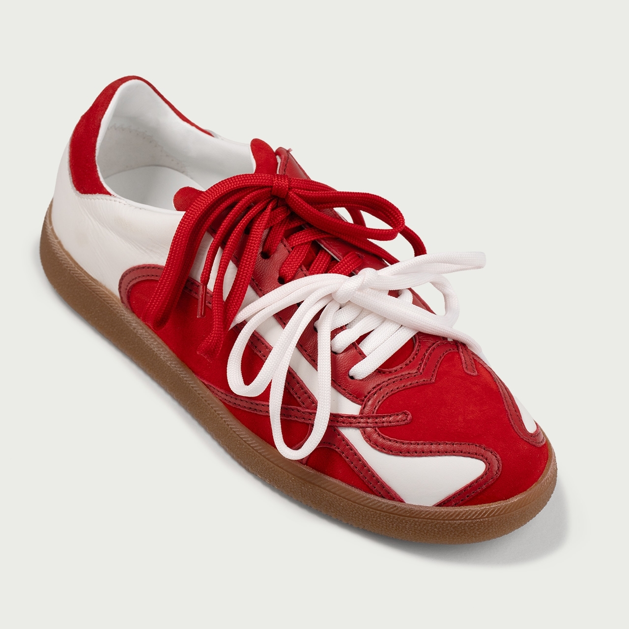Pantofi sport albi cu detalii roșii Alma 001 din piele naturală - Img 3