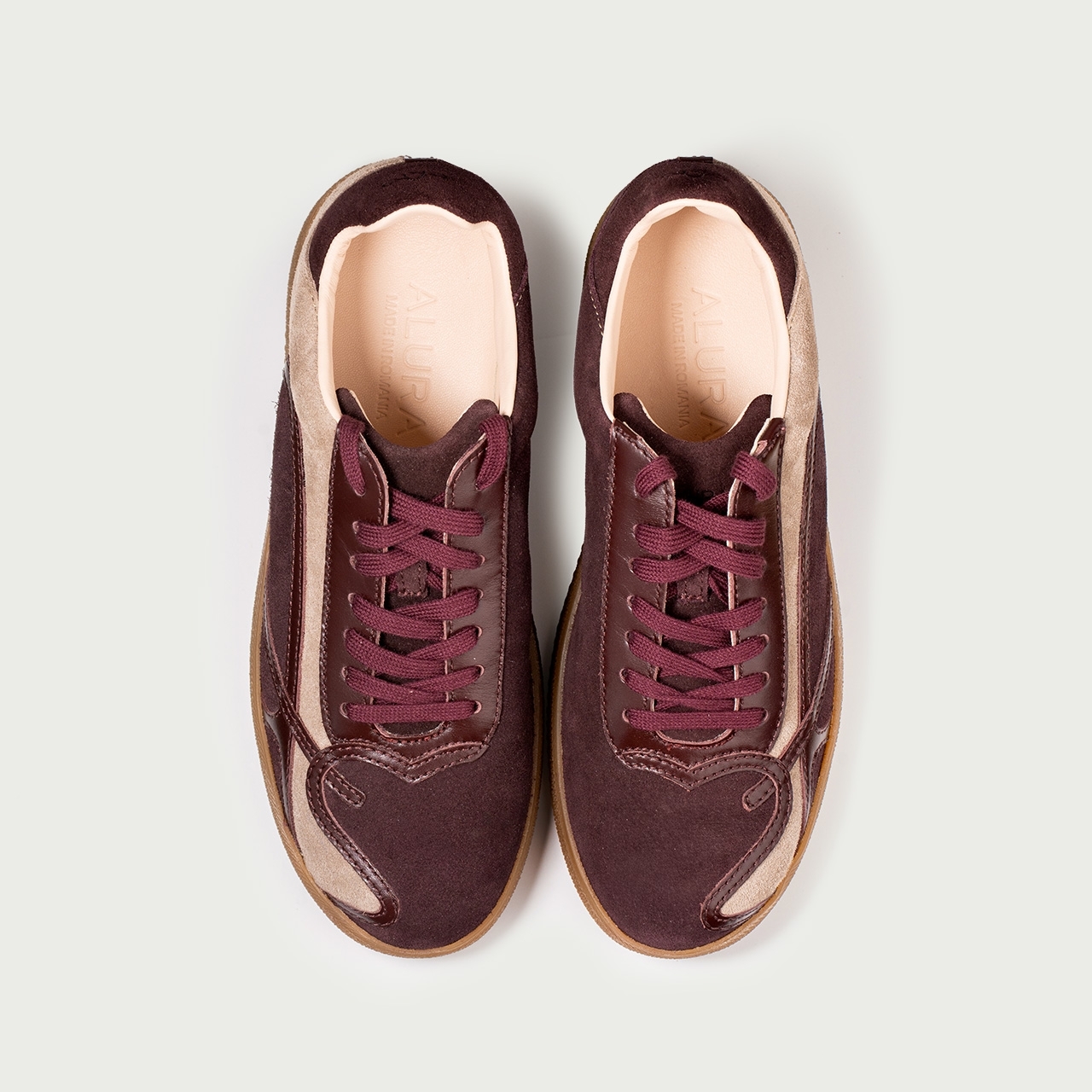 Pantofi sport bordo Alma 002 din piele întoarsă naturală - Img 6