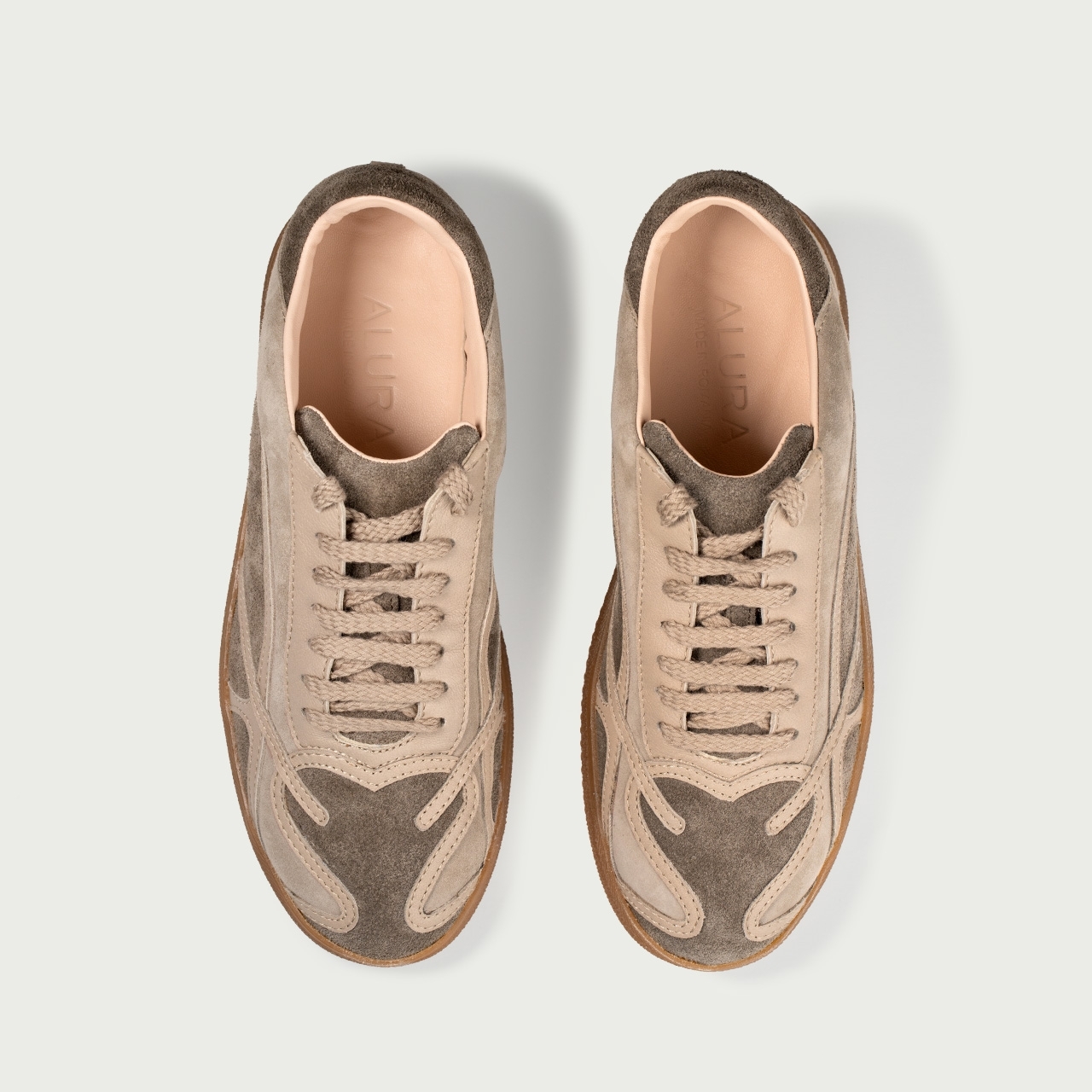 Pantofi sport café cu detalii grej Alma 001 din piele naturală întoarsă - Img 5