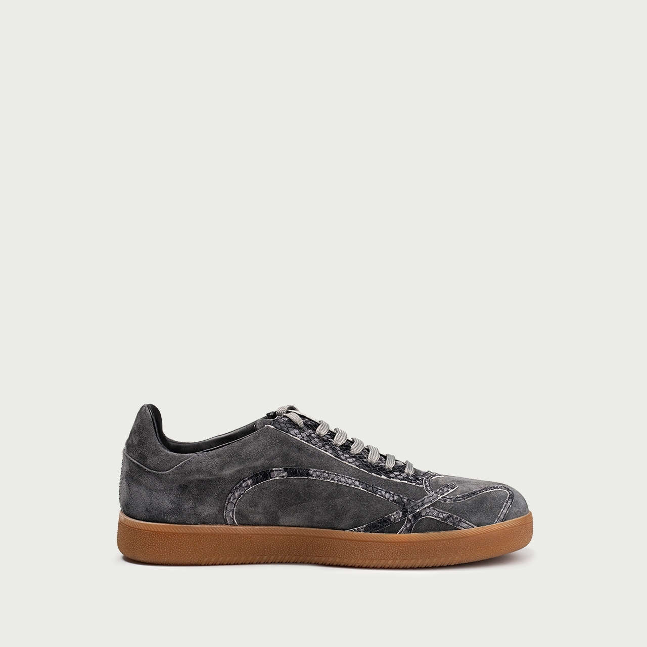 Pantofi sport gri cu detalii croco print Alma 001 din piele naturală întoarsă - Img 3