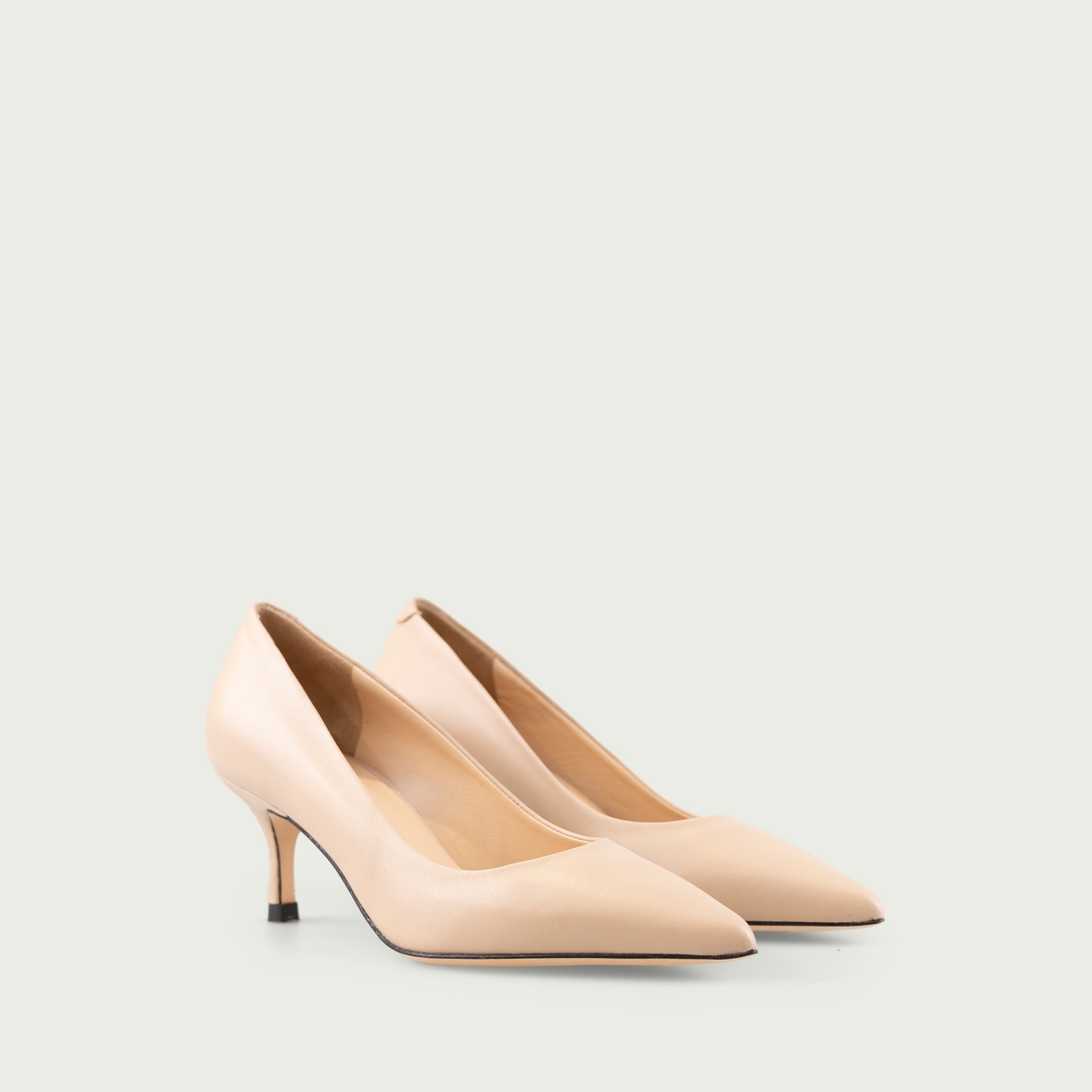 Pantofi stiletto cu toc mic nude Julie din piele naturală - Img 2