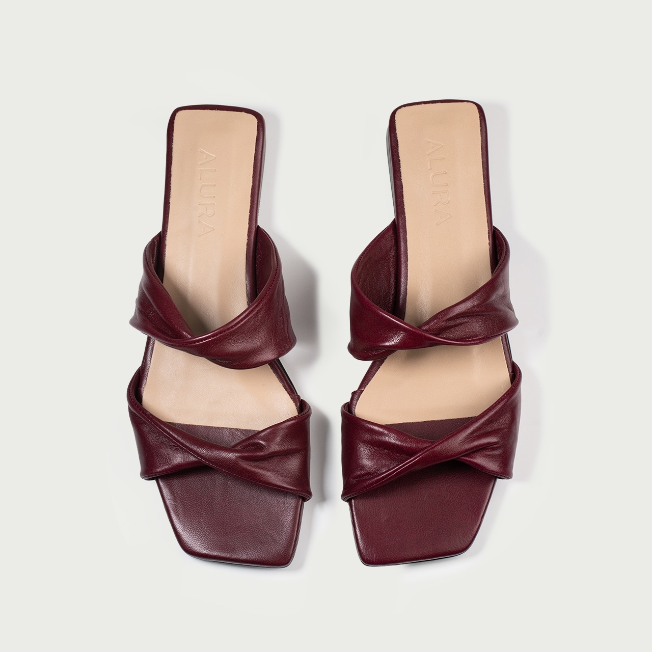 Papuci cu talpǎ joasǎ burgundy Amna din piele naturală - Img 4