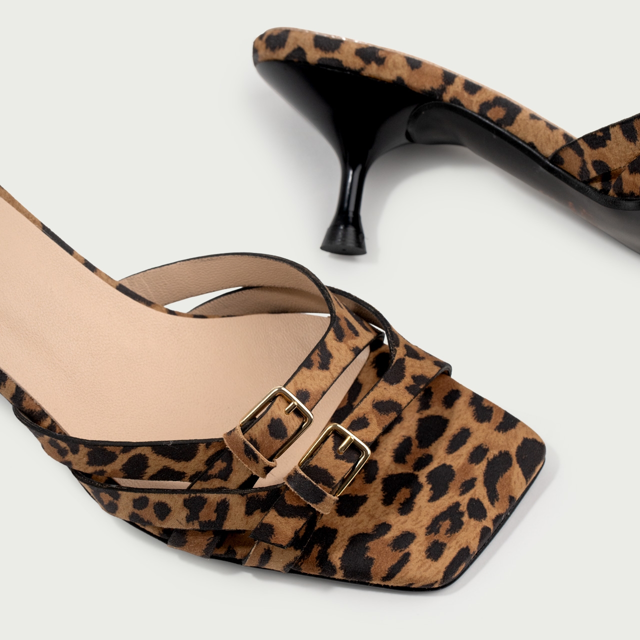 Papuci cu toc subțire animal print Aylin din piele întoarsă naturalǎ - Img 6