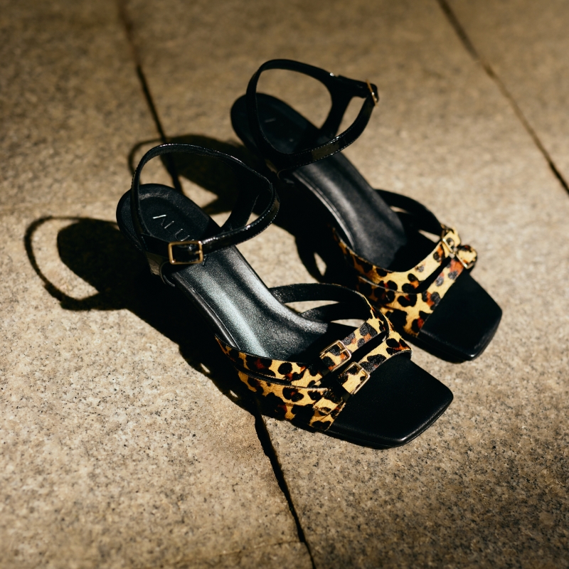 Sandale animal print cu toc mic Kyra din piele naturalǎ - Img 6