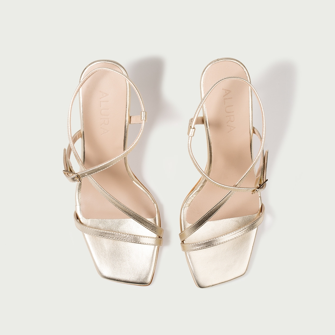 Sandale cu toc subțire aurii Amaia din piele naturală - Img 4