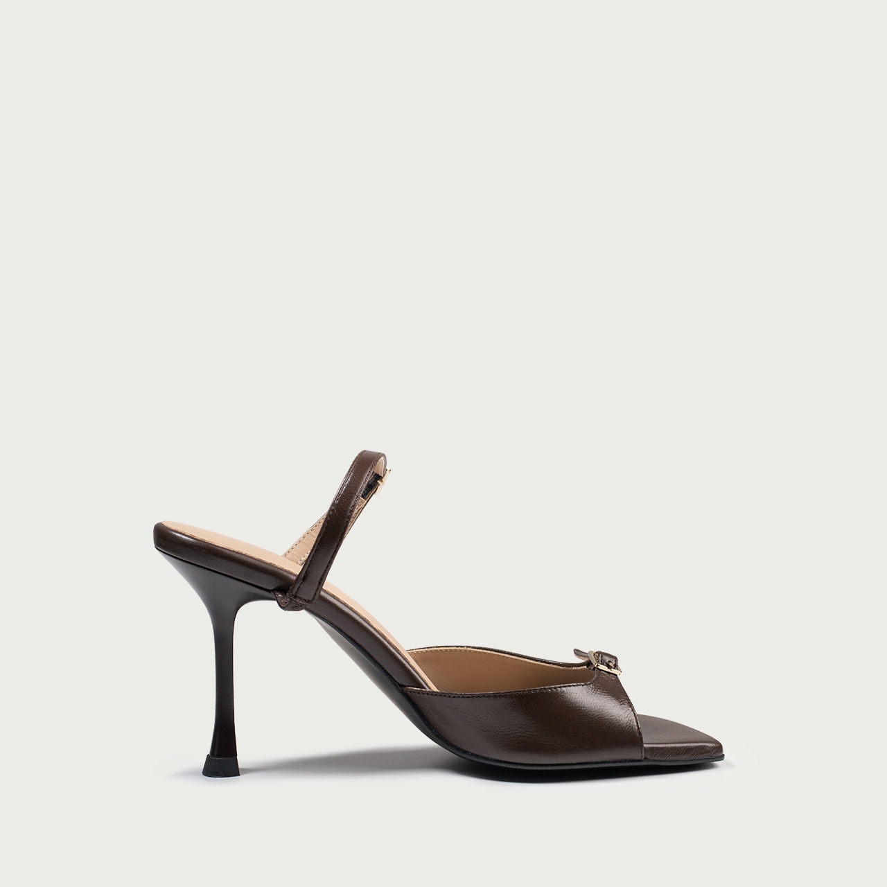 Sandale cu toc subțire maro ciocolatiu Valentina din piele naturală - Img 6