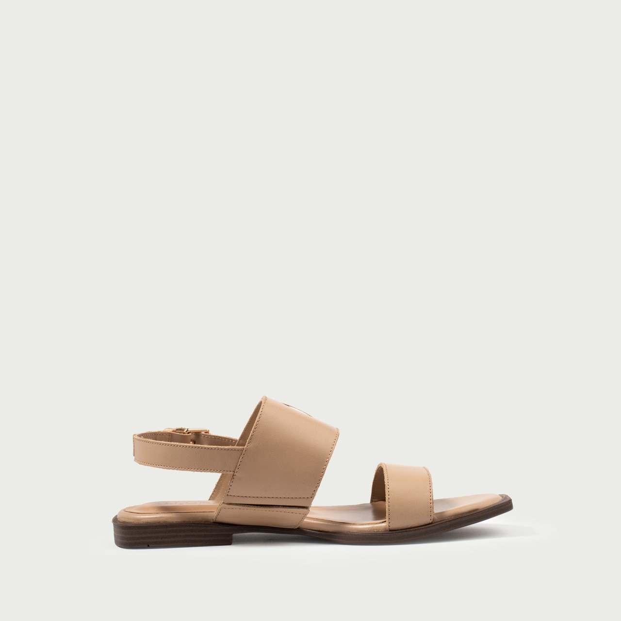 Sandale damă fără toc nude Caia din piele naturală cu accesoriu metalic - Img 3