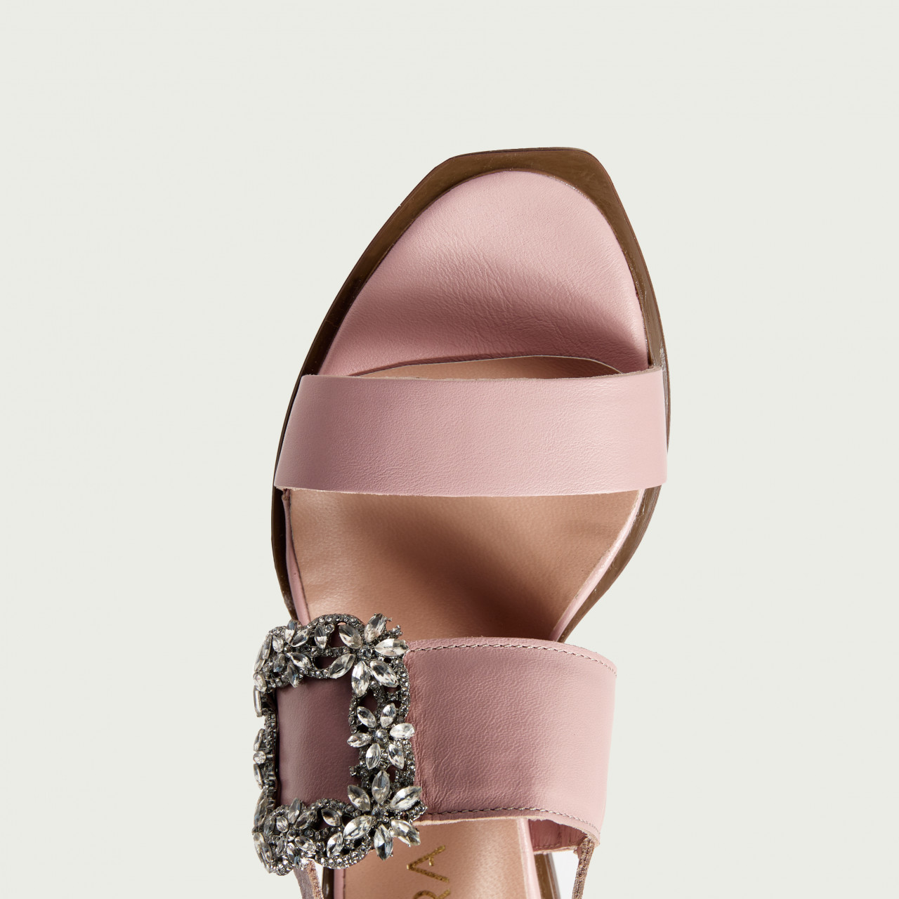 Sandale fără toc elegante Claire din piele naturală roz cu accesoriu delicat - Img 6