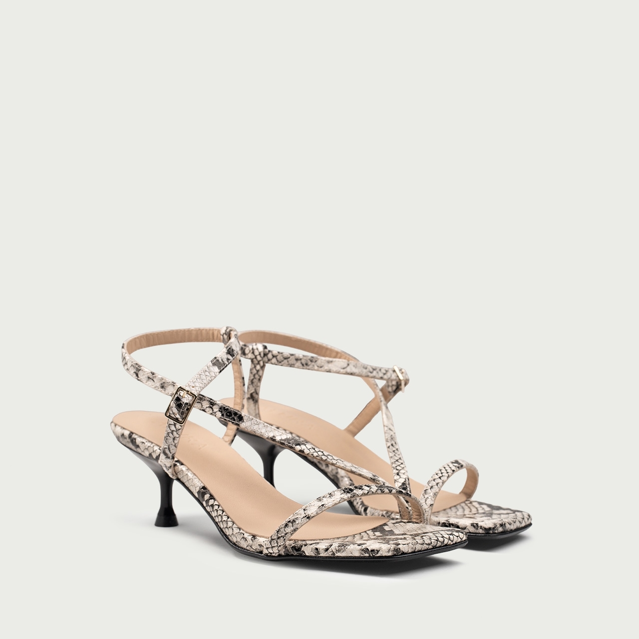 Sandale snake print cu toc mic subțire Amara din piele naturalǎ - Img 2