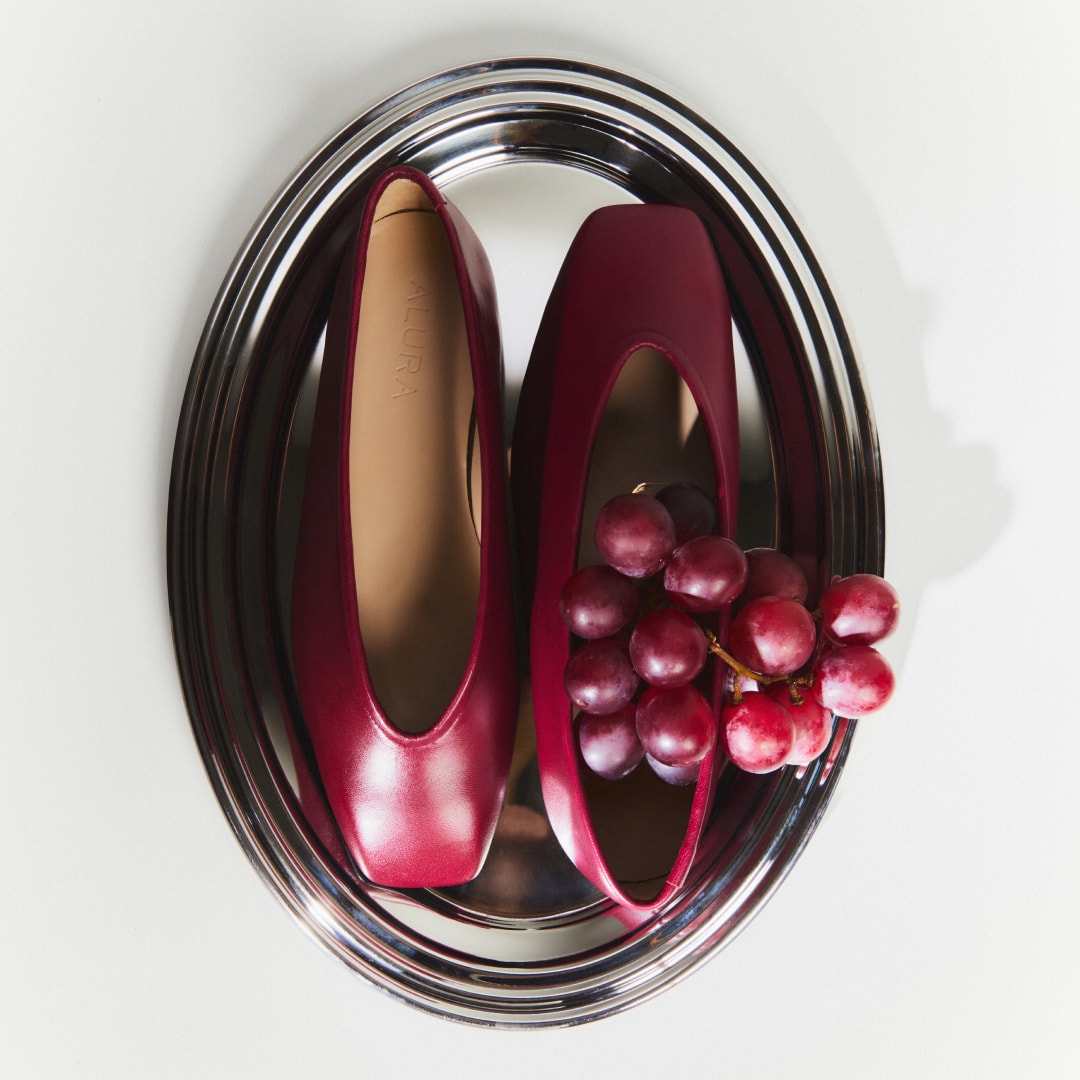 Balerini burgundy cu vârf pǎtrat Ivone din piele naturală - Img 3