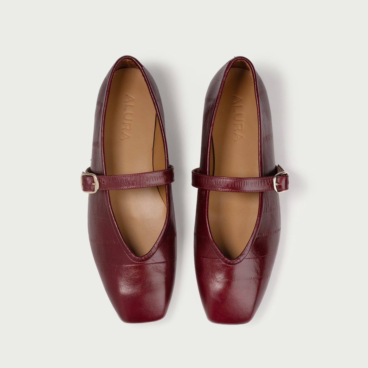 Balerini burgundy cu vârf pǎtrat Jacquelyn din piele naturală - Img 3