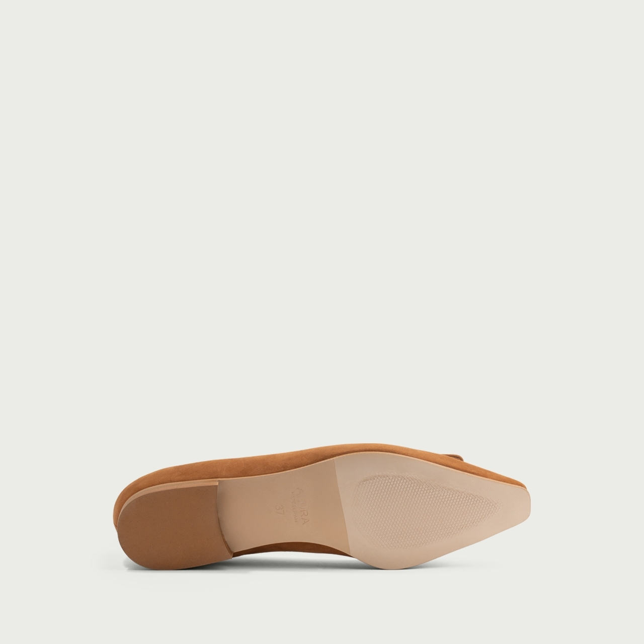 Balerini camel cu vârf ascuțit și accesoriu geometric Andia din piele întoarsă naturală - Img 6