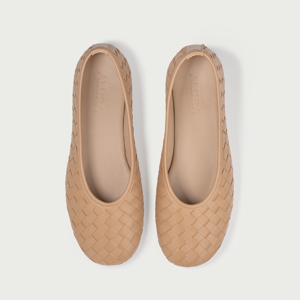 Balerini cu vârf rotund camel deschis Esme din piele naturală împletită - Img 5