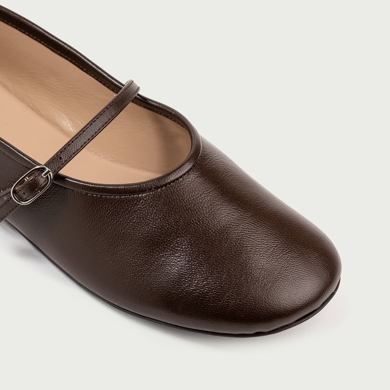 Balerini cu vârf rotund maro ciocolatiu Noa din piele naturală - Img 3