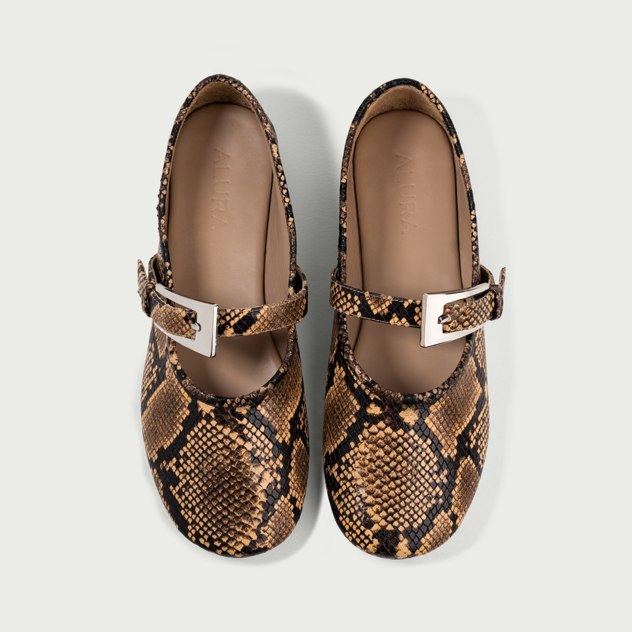 Balerini cu vârf rotund și baretă animal print Tess din piele naturală - Img 5