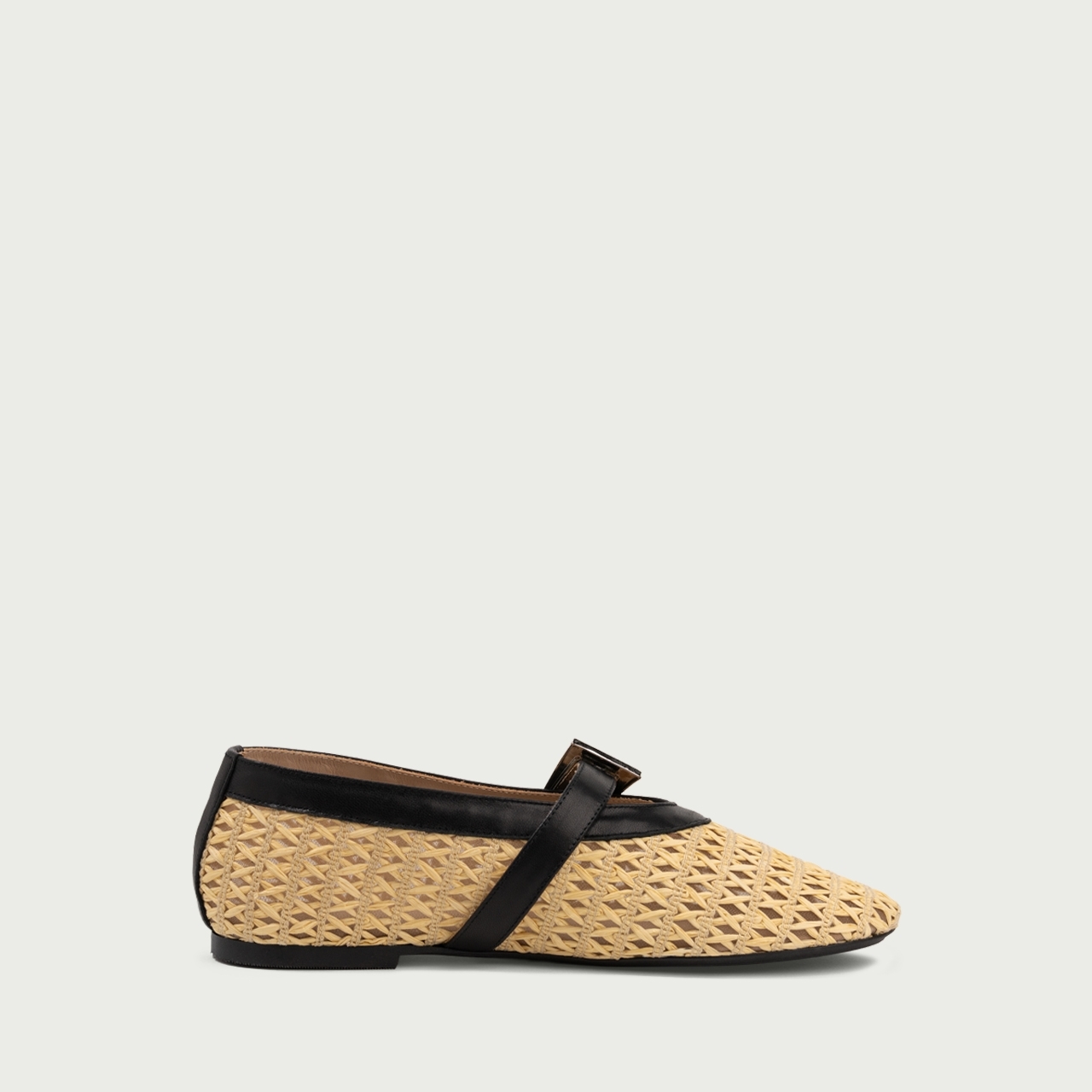 Balerini cu vârf rotund și baretă Tess din rafie și piele naturală - Img 6