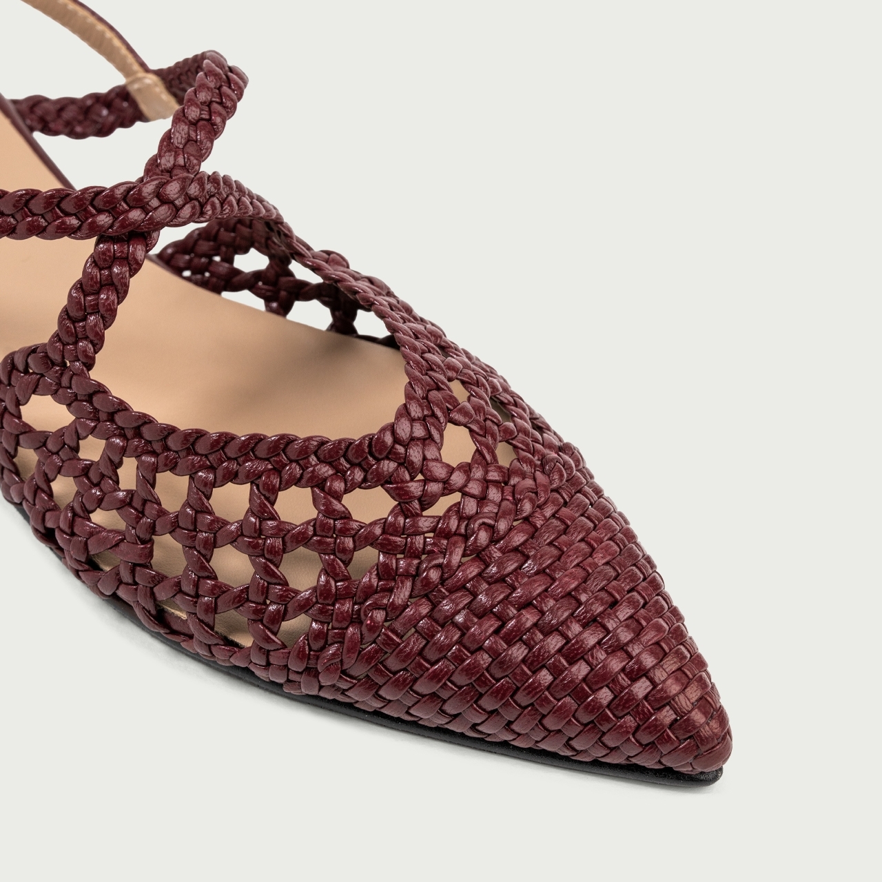 Balerini decupați burgundy Madeleine cu vârf ascuțit din piele naturală împletită - Img 5