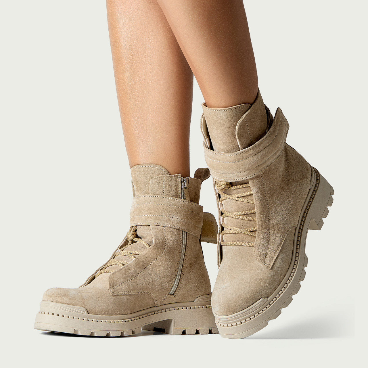 Bocanci bej Erin din piele întoarsă naturală - Img 2