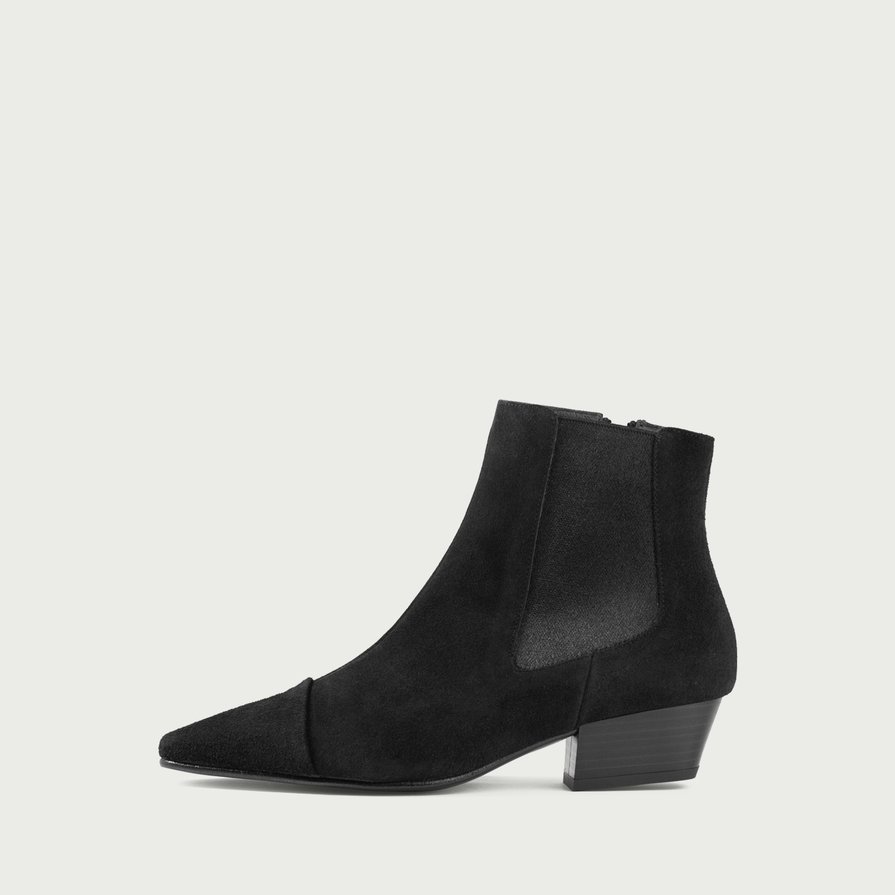 Botine chelsea negre Rebekah din piele întoarsă naturală - Img 1