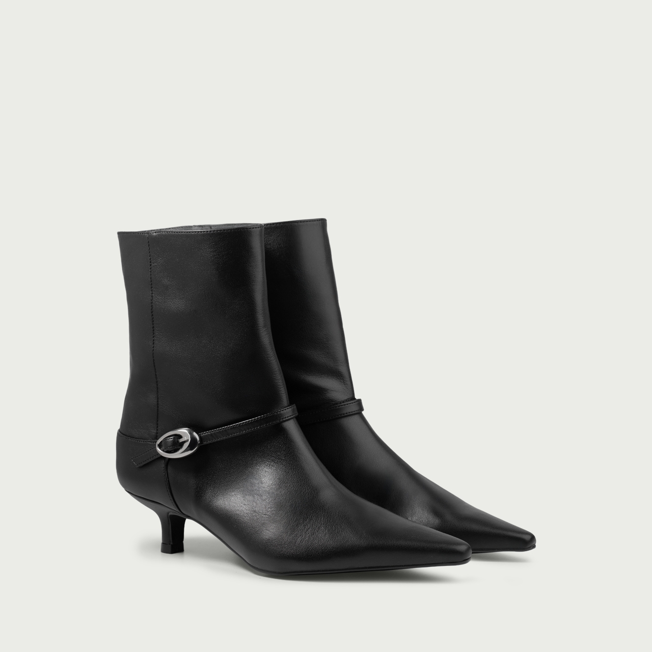 Botine cu toc mic negre Amal din piele naturală - Img 2