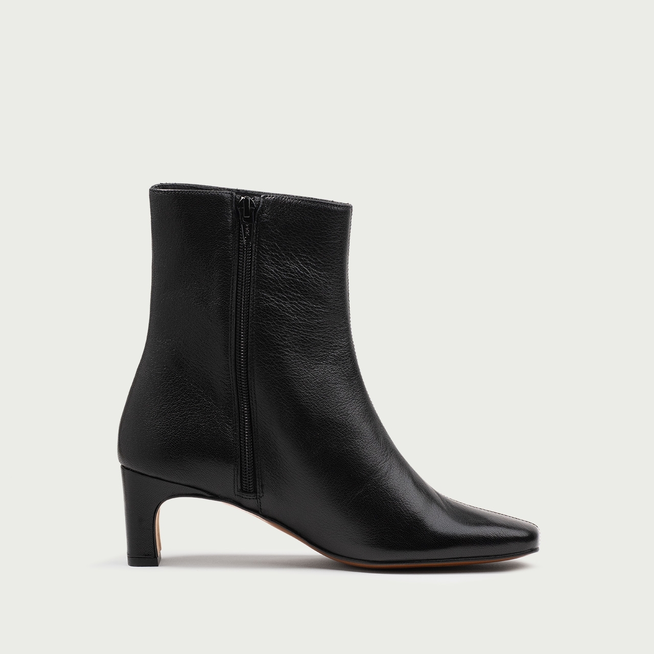 Botine negre cu vârf pătrat și toc gros Charlize din piele naturală de capră - Img 5