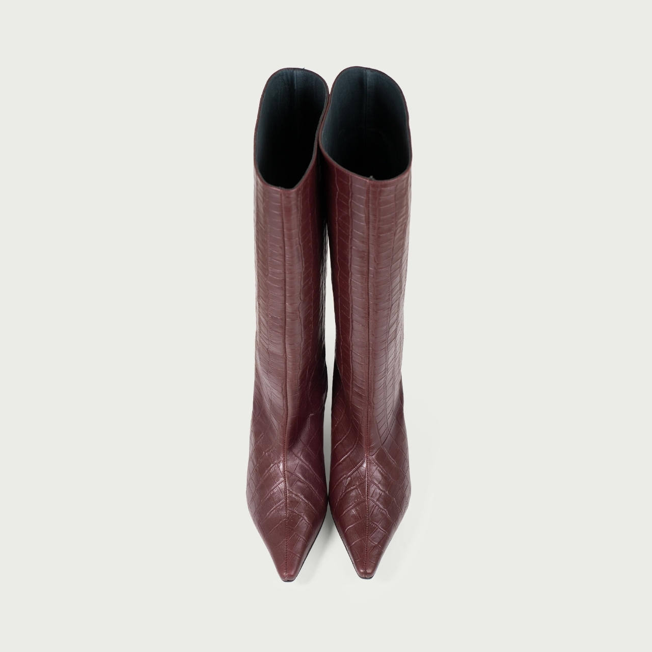 Cizme lungi cu toc mic burgundy Imani din piele naturală - Img 4