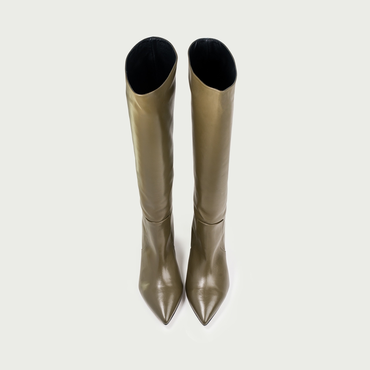 Cizme lungi olive cu toc gros Aisha din piele naturală - Img 6