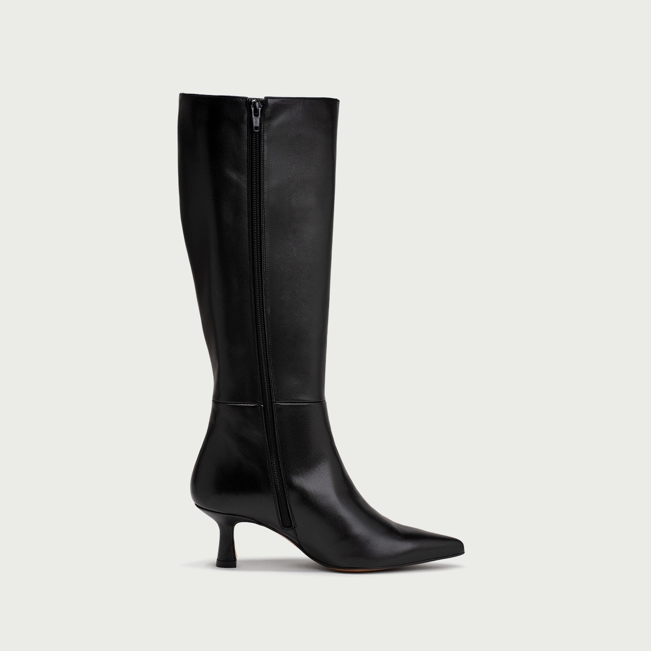 Cizme lungi stiletto negre cu toc subțire Katinka din piele naturală - Img 5